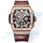 Swiss 1-1 Clone Hublot Spirit of Big Bang 45mm Rose Gold Diamond Leather Strap Watch 